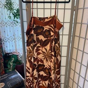 DKNY Brown and Cream Floral Strapless Slip Dress